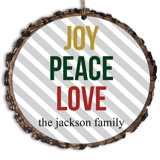 Joy Peace Love Faux Wood Ornament